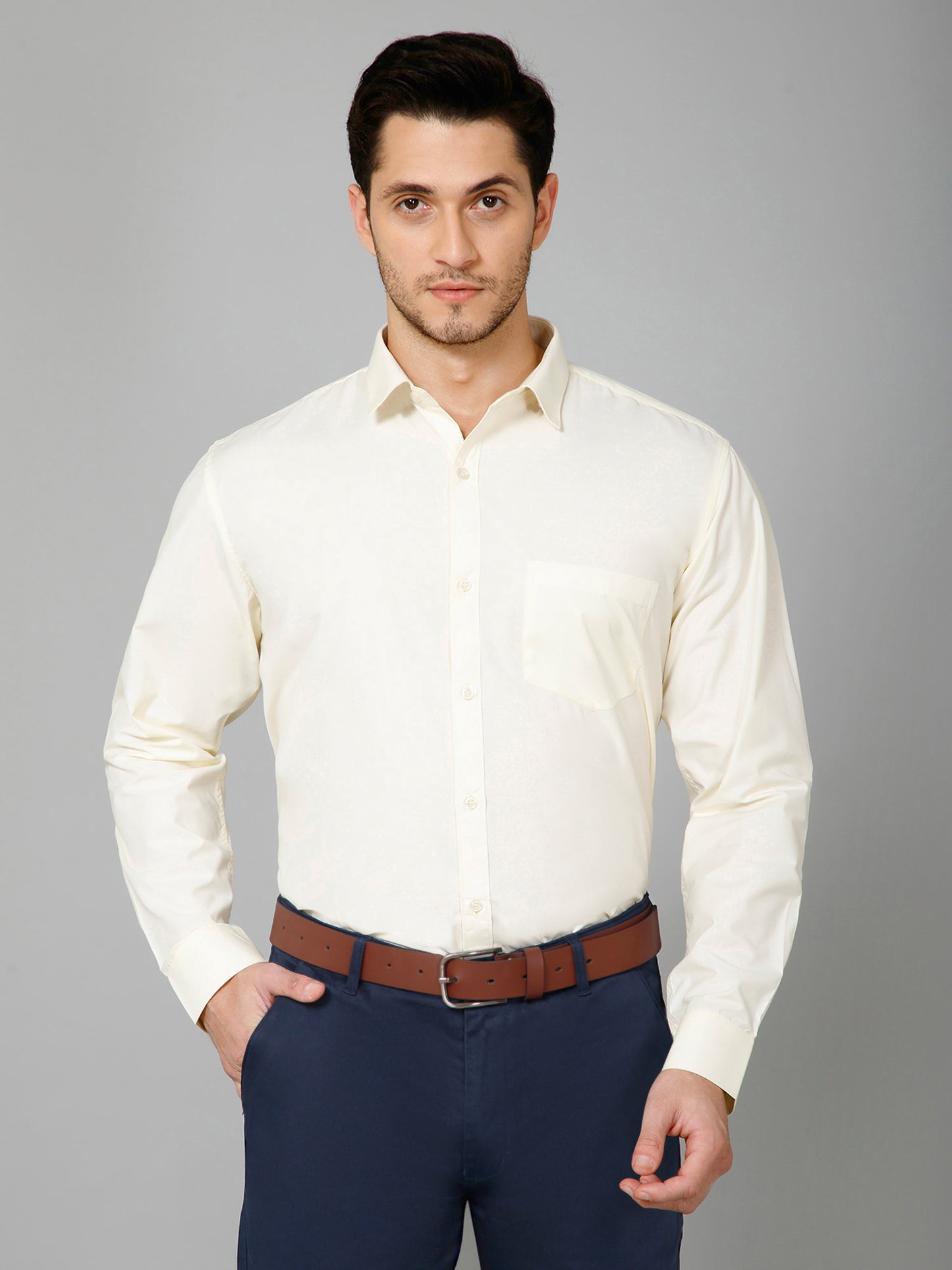 Sun Dance - Pure Cotton Light Yellow Formal Chambray Shirt