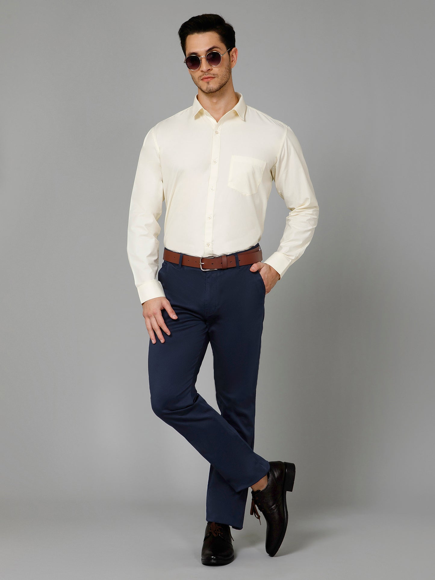 Sun Dance - Pure Cotton Light Yellow Formal Chambray Shirt