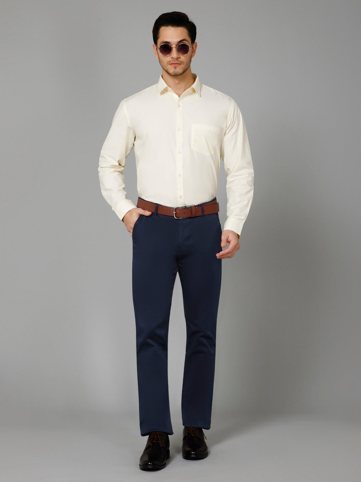 Sun Dance - Pure Cotton Light Yellow Formal Chambray Shirt