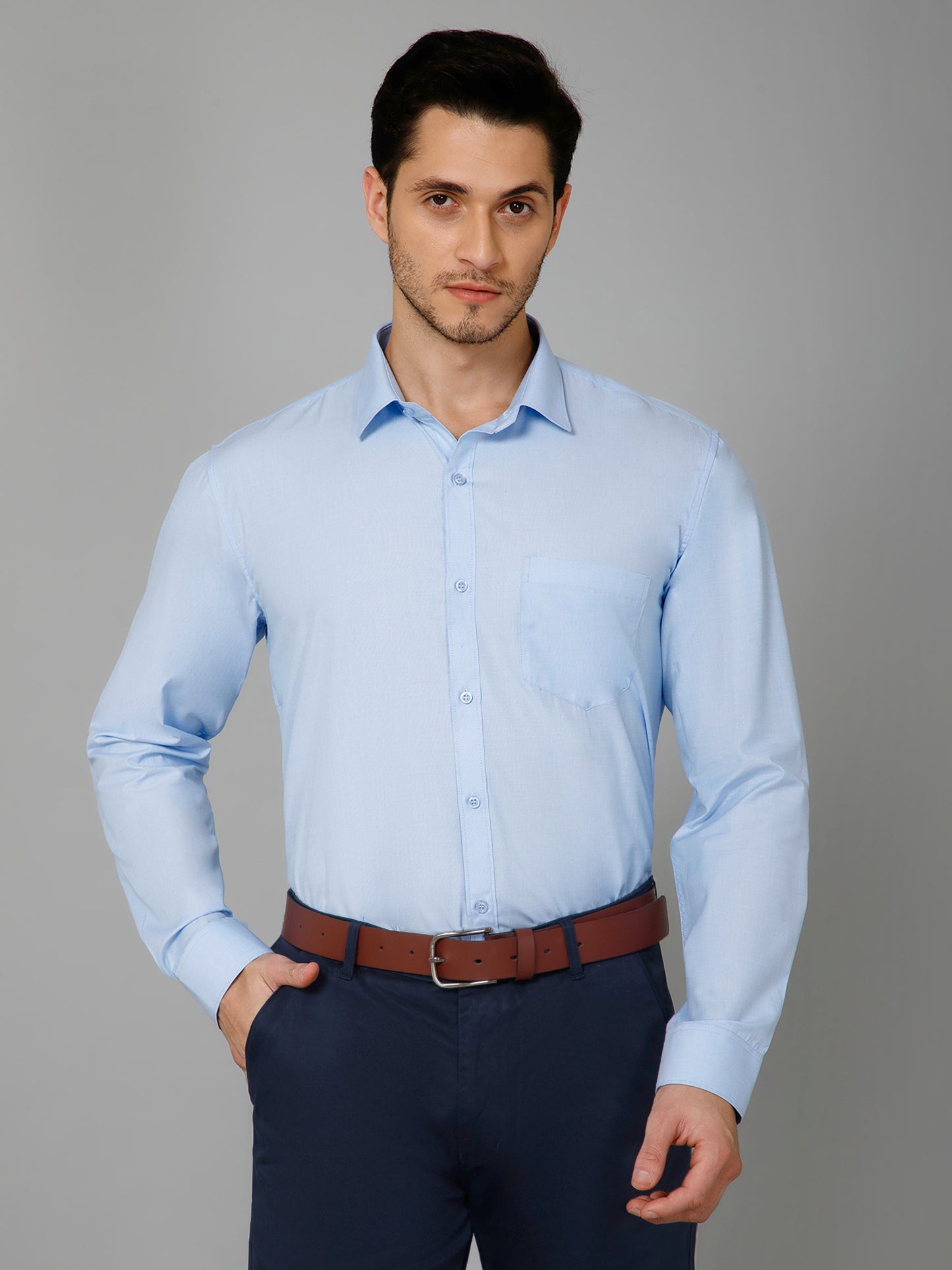 Glacial Blue - Pure Cotton Light Blue Formal Chambray Shirt