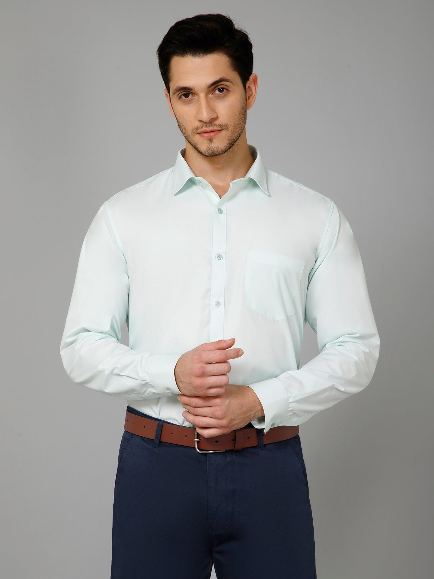 Seaglass Green - Pure Cotton Light Green Formal Chambray Shirt