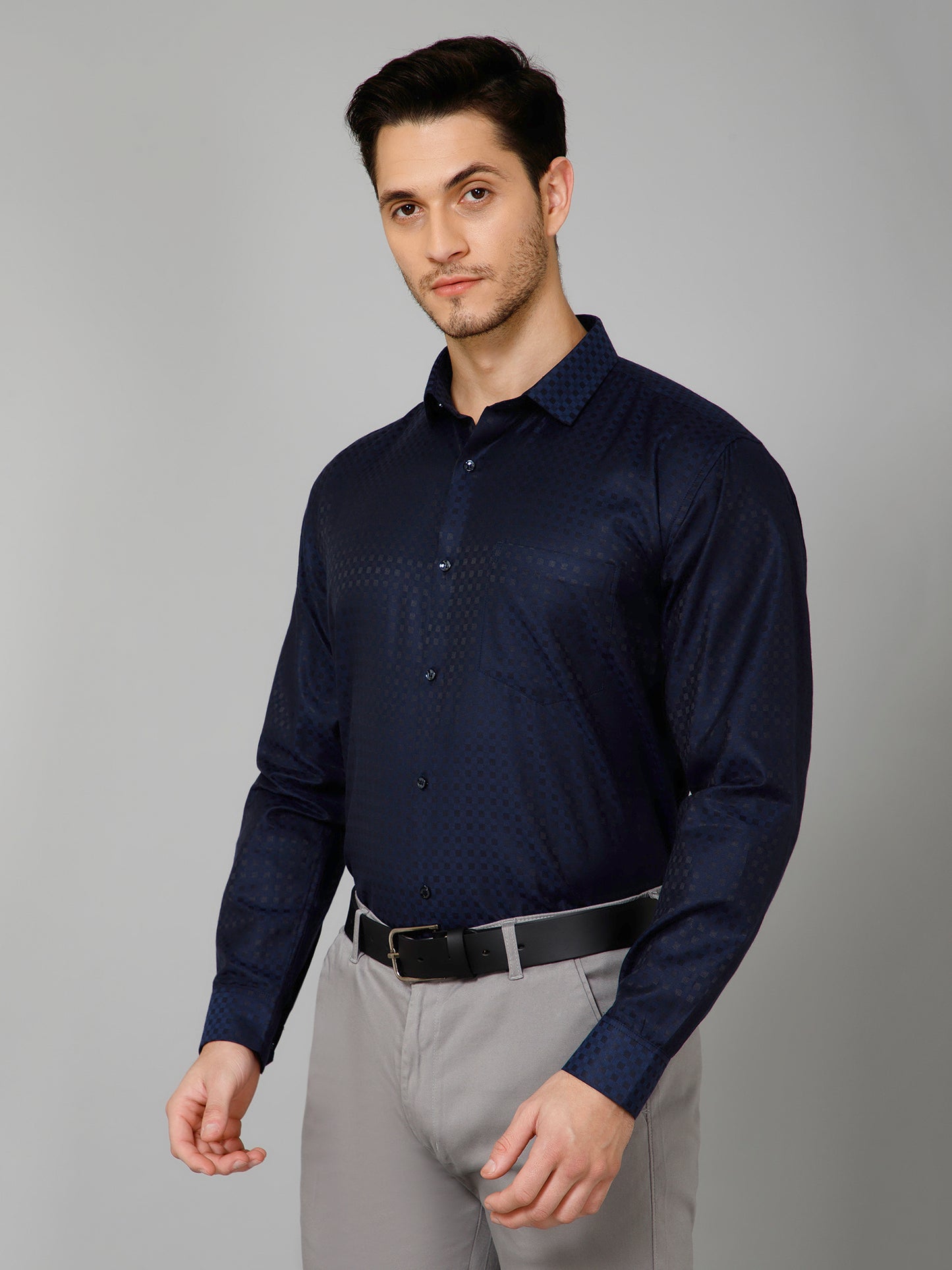 Sapphire Shimmer - Pure Cotton Navy Blue Clubwear Shirt