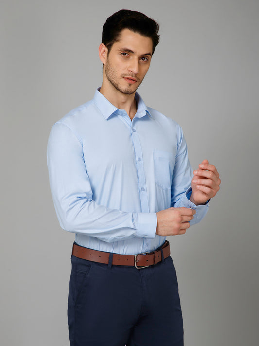 Glacial Blue - Pure Cotton Light Blue Formal Chambray Shirt