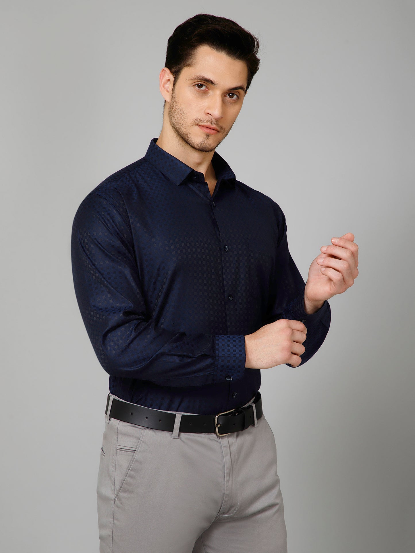 Sapphire Shimmer - Pure Cotton Navy Blue Clubwear Shirt