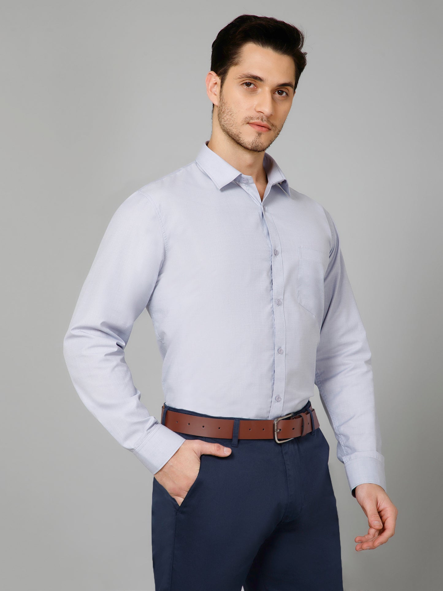 Platinum Mist - Pure Cotton Gray Formal Chambray Shirt