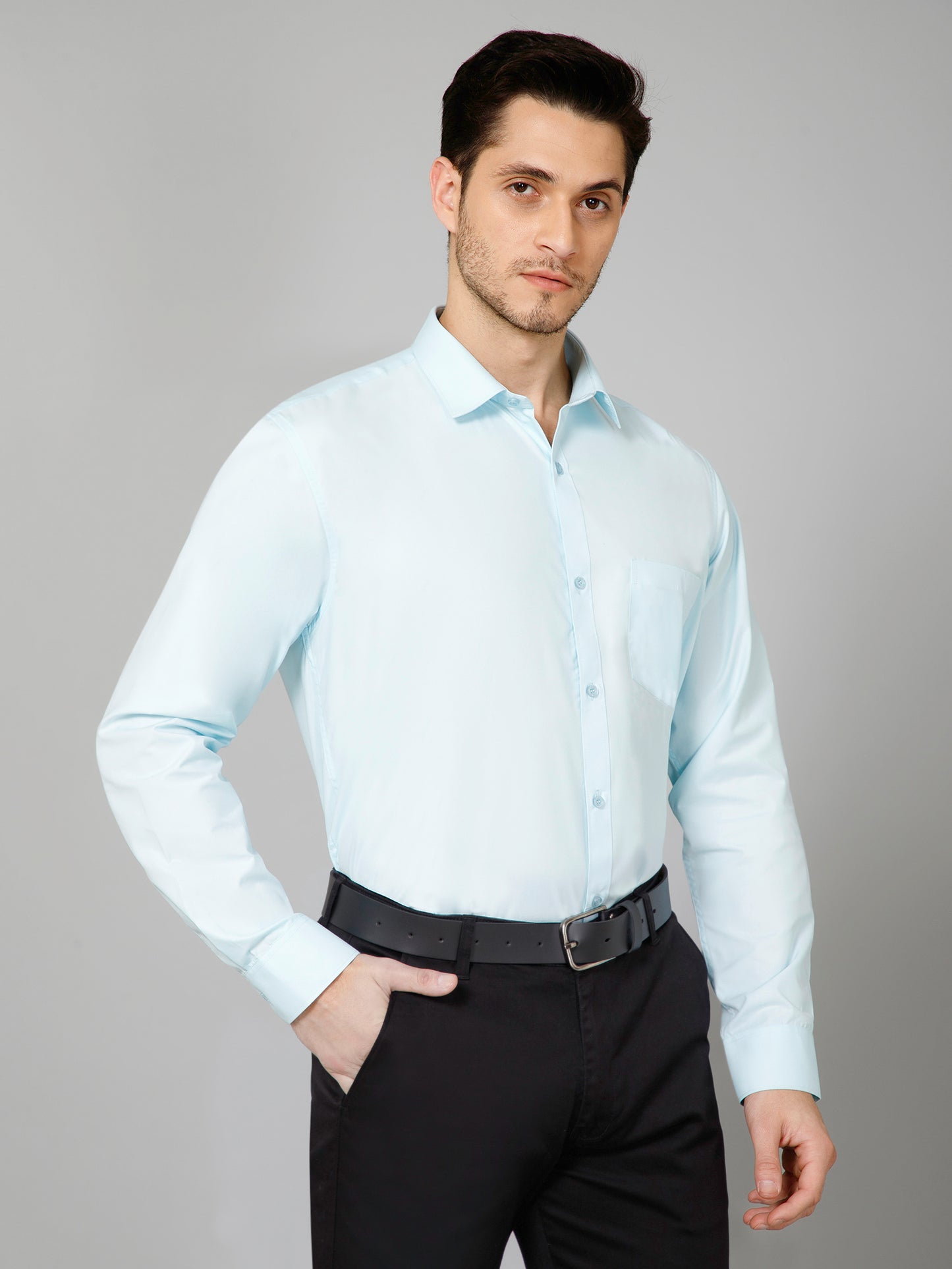 Aquamarine - Pure Cotton Teal Formal Chambray Shirt