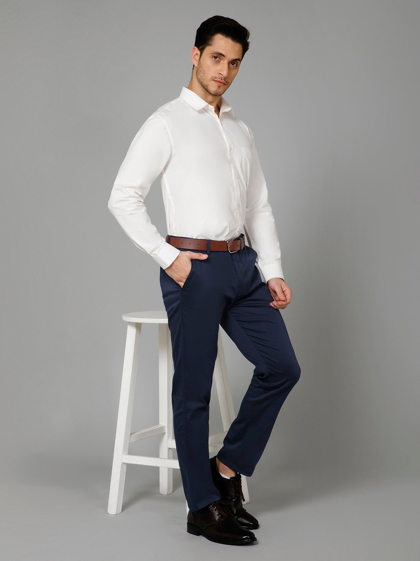 Antique White - Pure Cotton White Formal Chambray Shirt