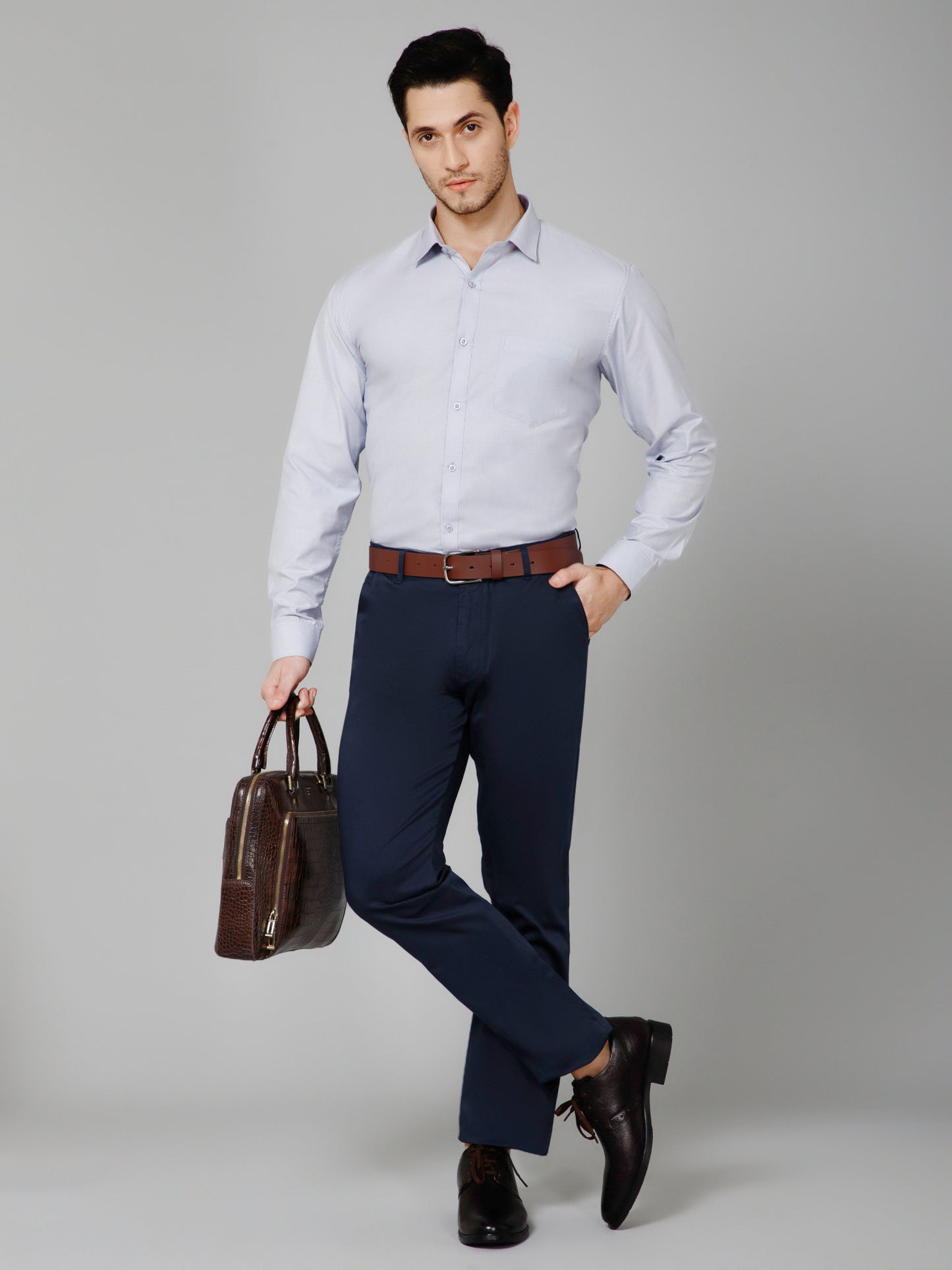 Platinum Mist - Pure Cotton Gray Formal Chambray Shirt