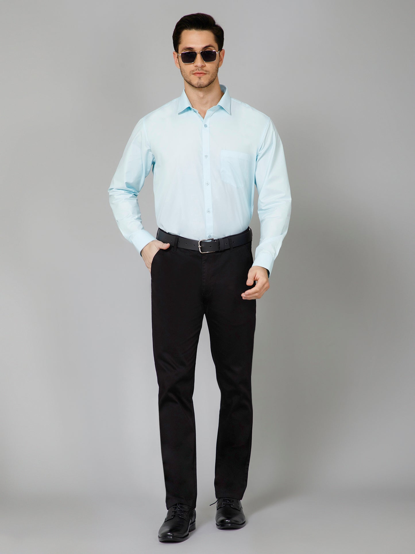 Aquamarine - Pure Cotton Teal Formal Chambray Shirt