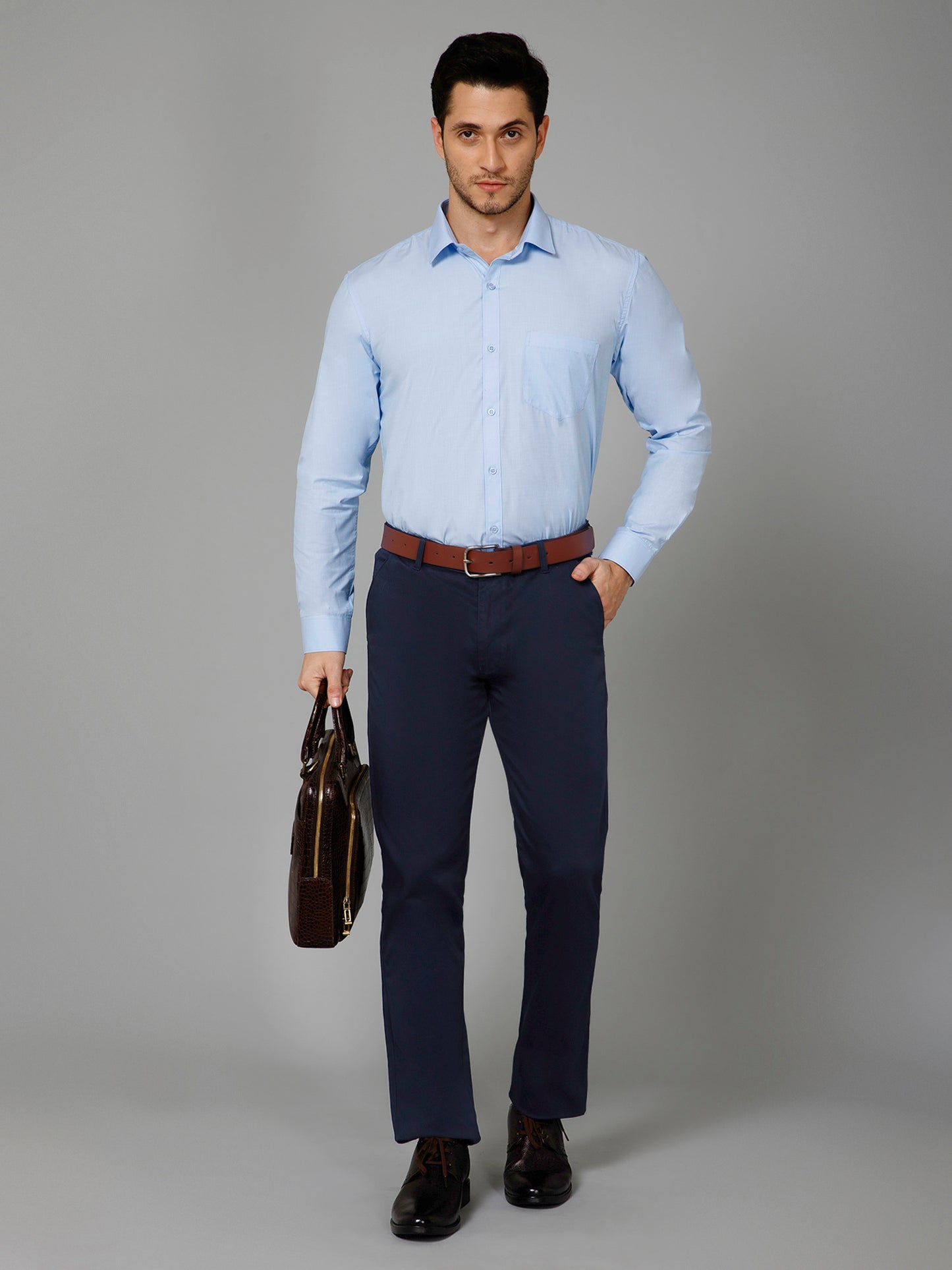 Glacial Blue - Pure Cotton Light Blue Formal Chambray Shirt