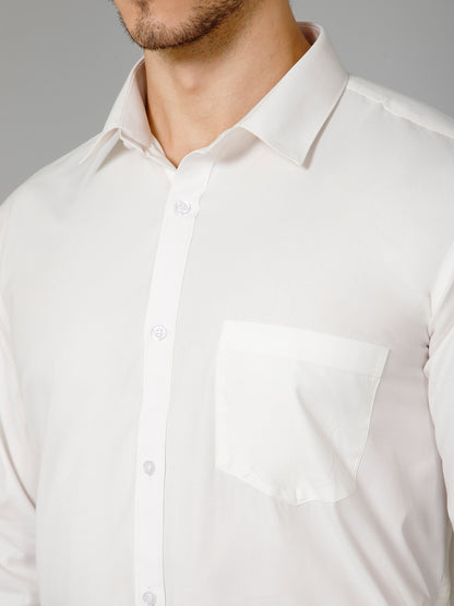 Antique White - Pure Cotton White Formal Chambray Shirt