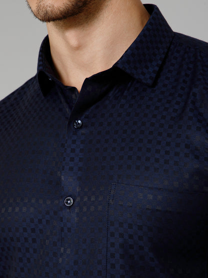 Sapphire Shimmer - Pure Cotton Navy Blue Clubwear Shirt